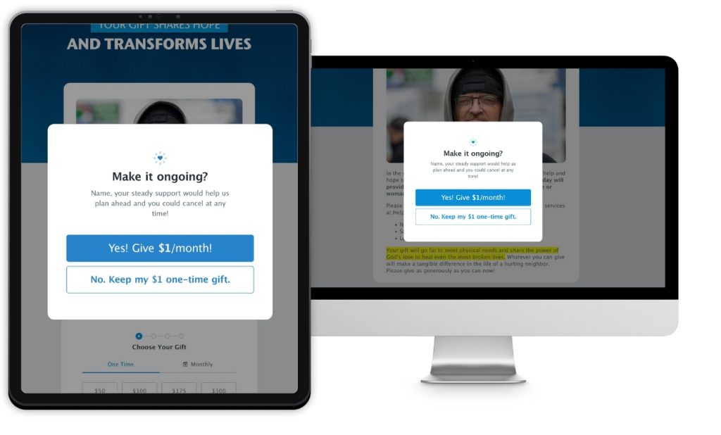 This case study highlights how BDI’s test of a recurring upgrade modal on a Rescue Mission’s donation page increased monthly donor conversions and revenue – showing how small UX improvements can drive significant sustainer program growth. 